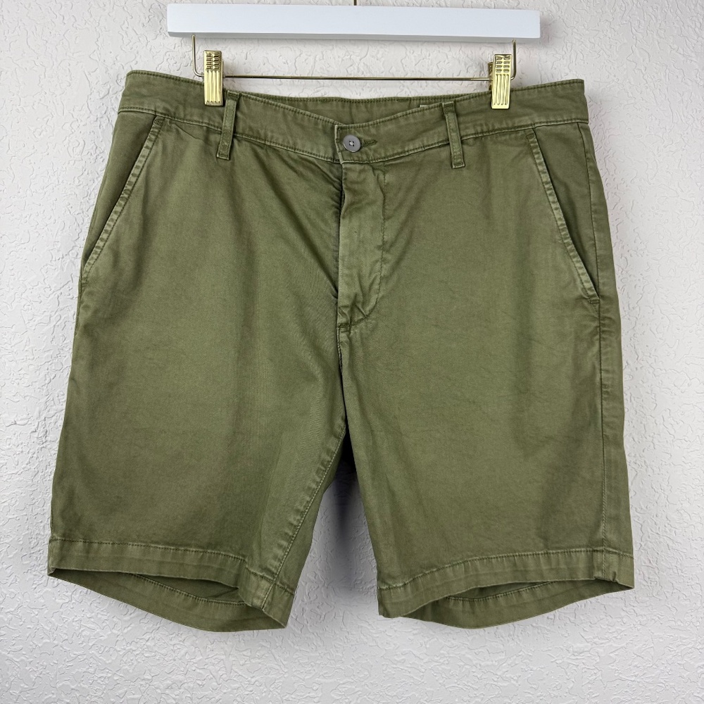 *AG Adriano Goldschmied Mens Wanderer Olive Green Slim Trouser Shorts 33R - Picture 2 of 14
